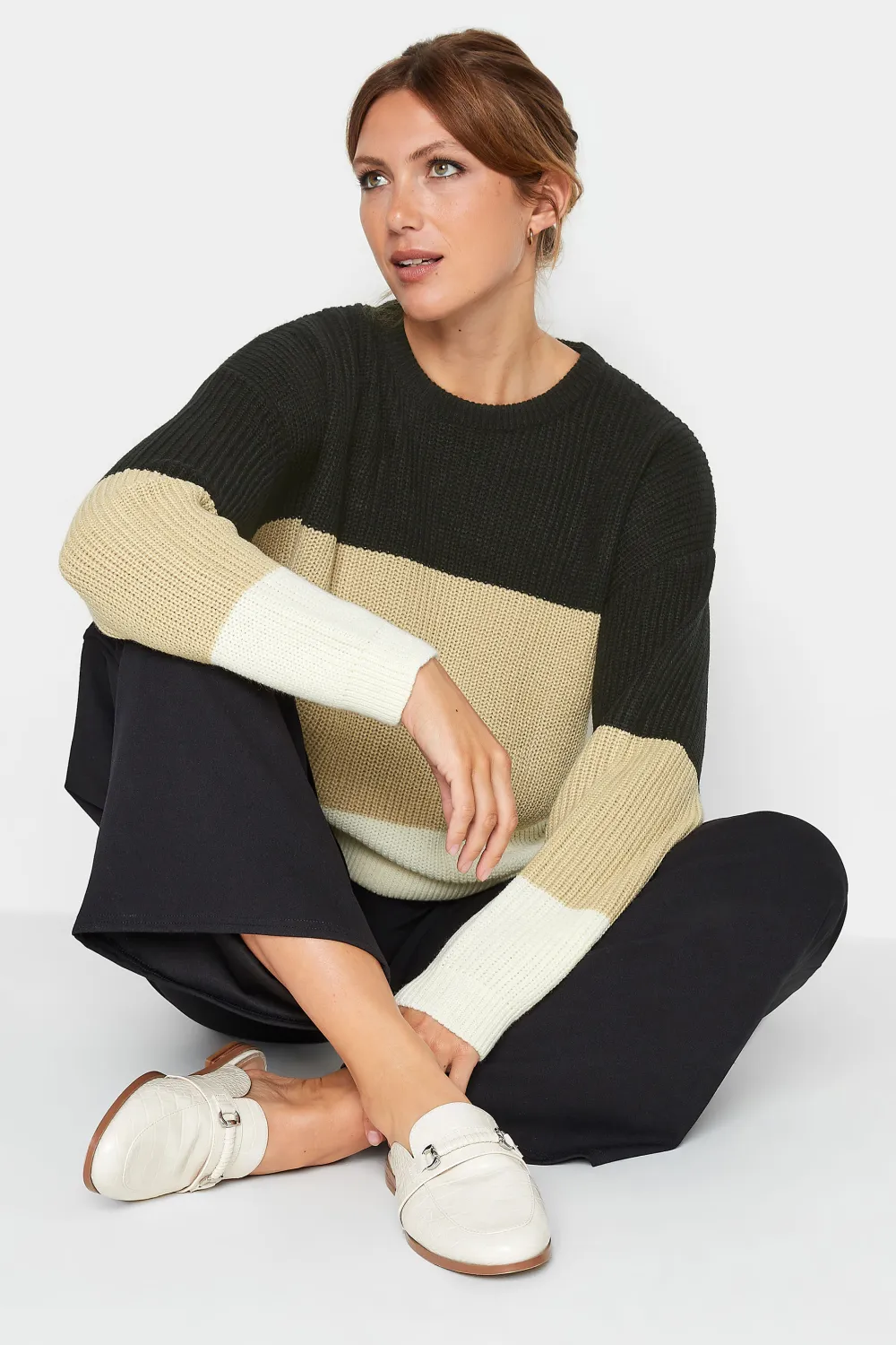 LTS Tall Black & Brown Colourblock Knit Jumper