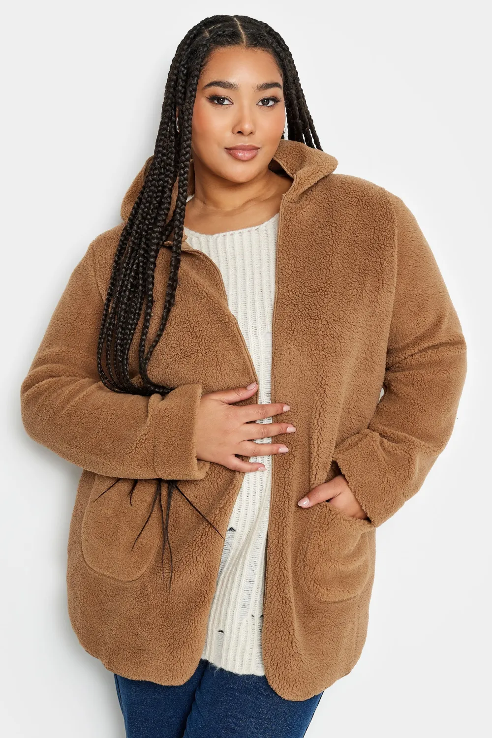 YOURS Curve Brown Teddy Hooded Jacket