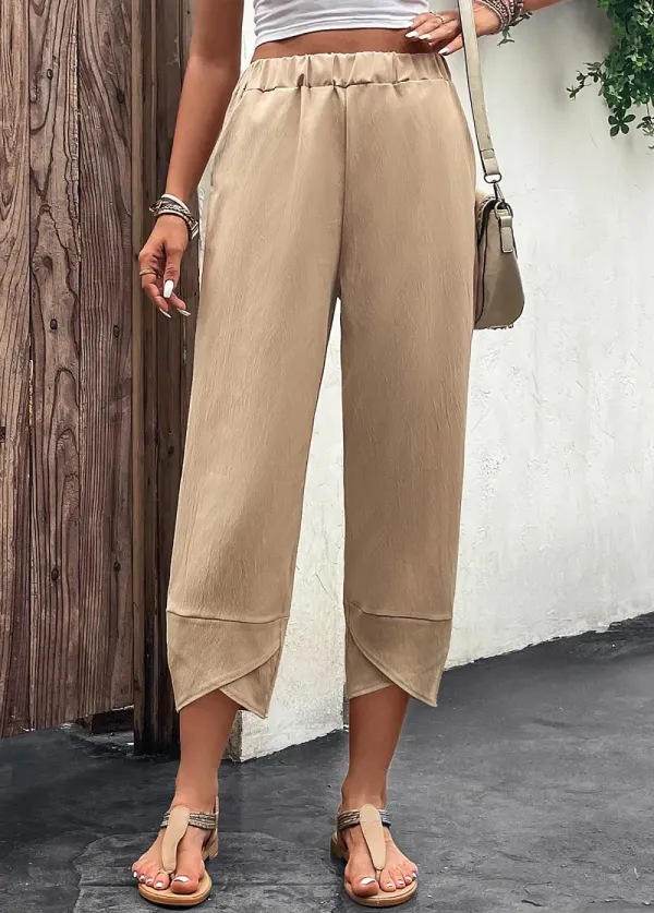 Light Camel Pocket Elastic Waist High Waisted Pants