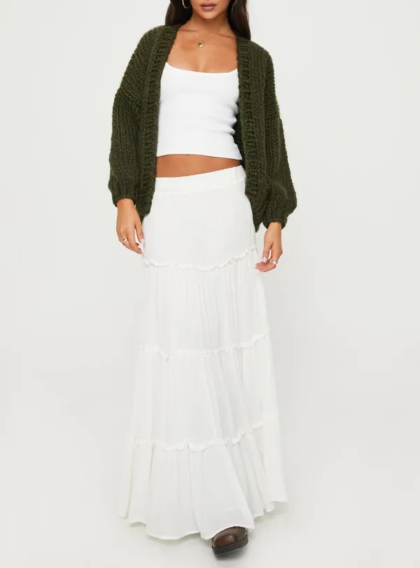 Balloon Sleeves Knit Cardigan Olive