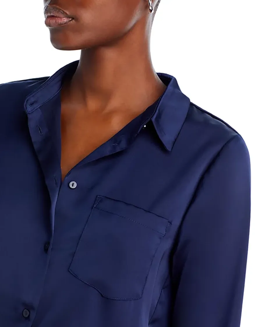 Lapel Satin Button Front Blouse