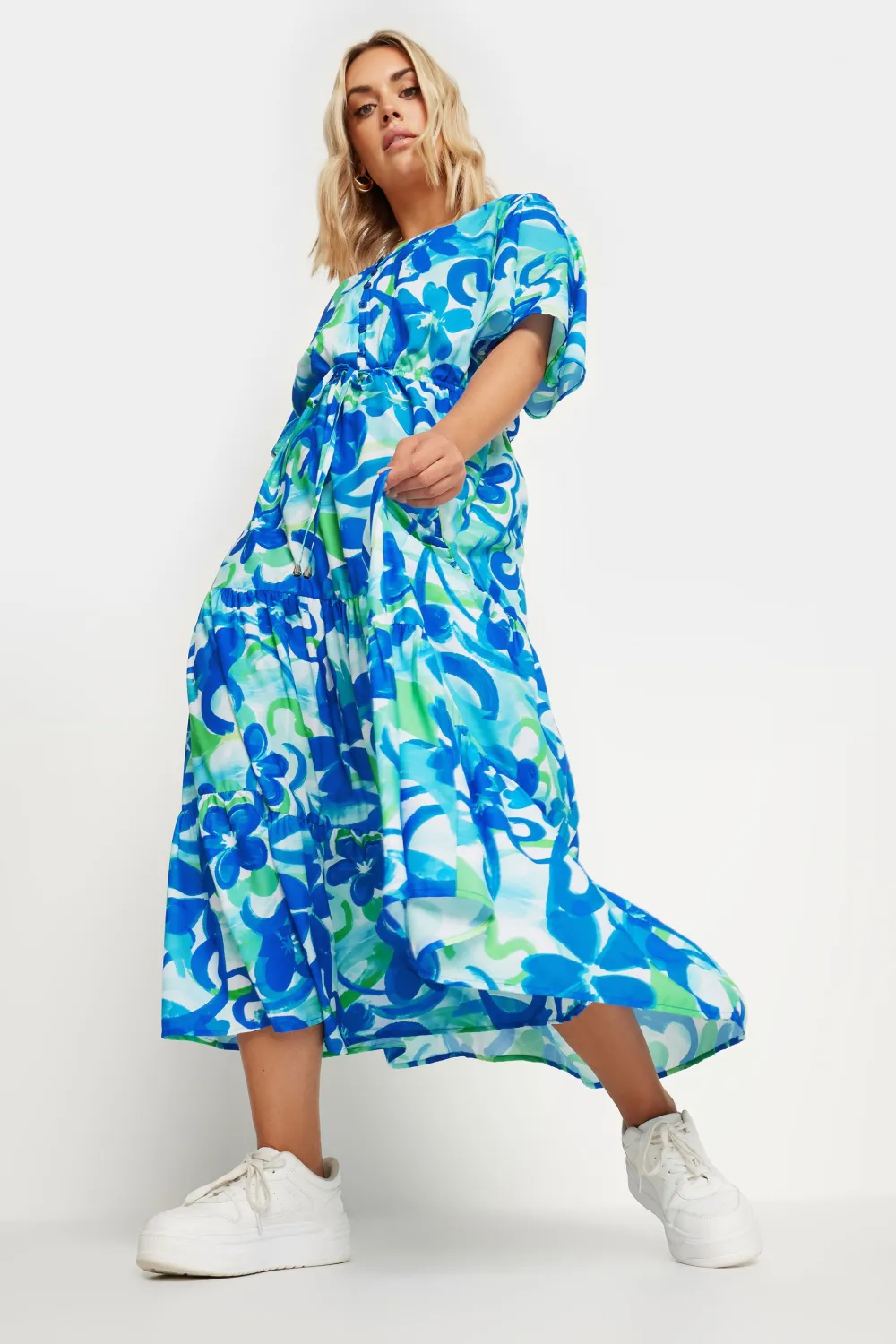 YOURS Curve Aqua Blue Abstract Floral Print Maxi Dress