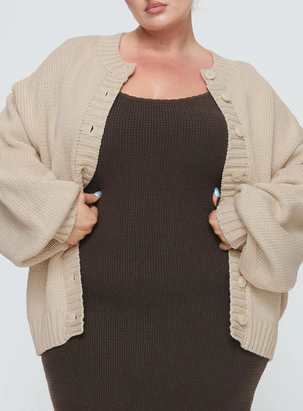 Ribbed Button Cardigan Cream