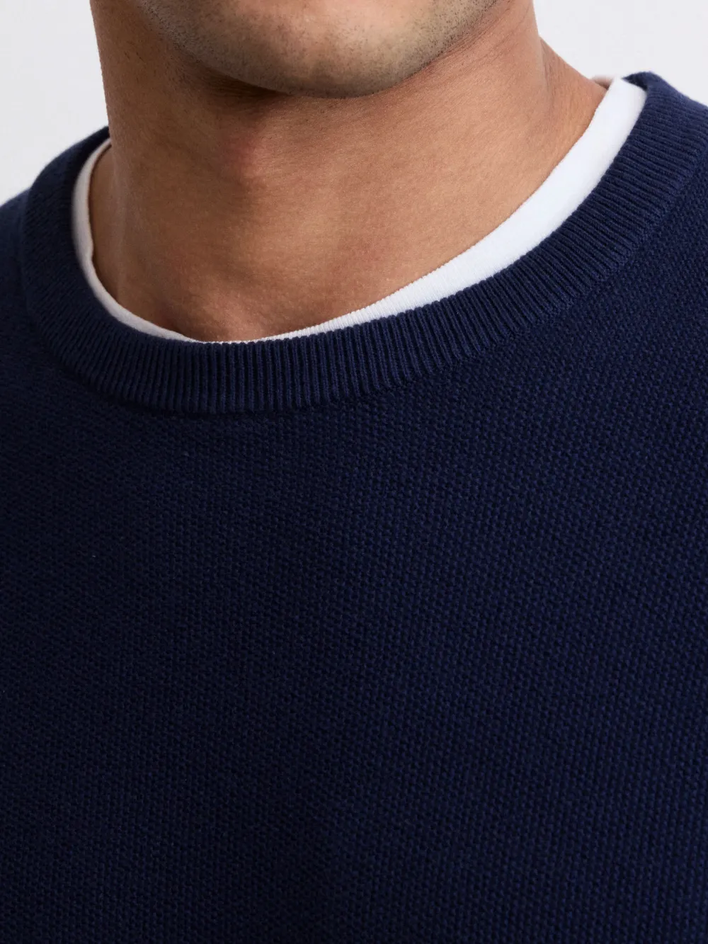 Men's Deep Blue Cotton Crew Neck Sweater