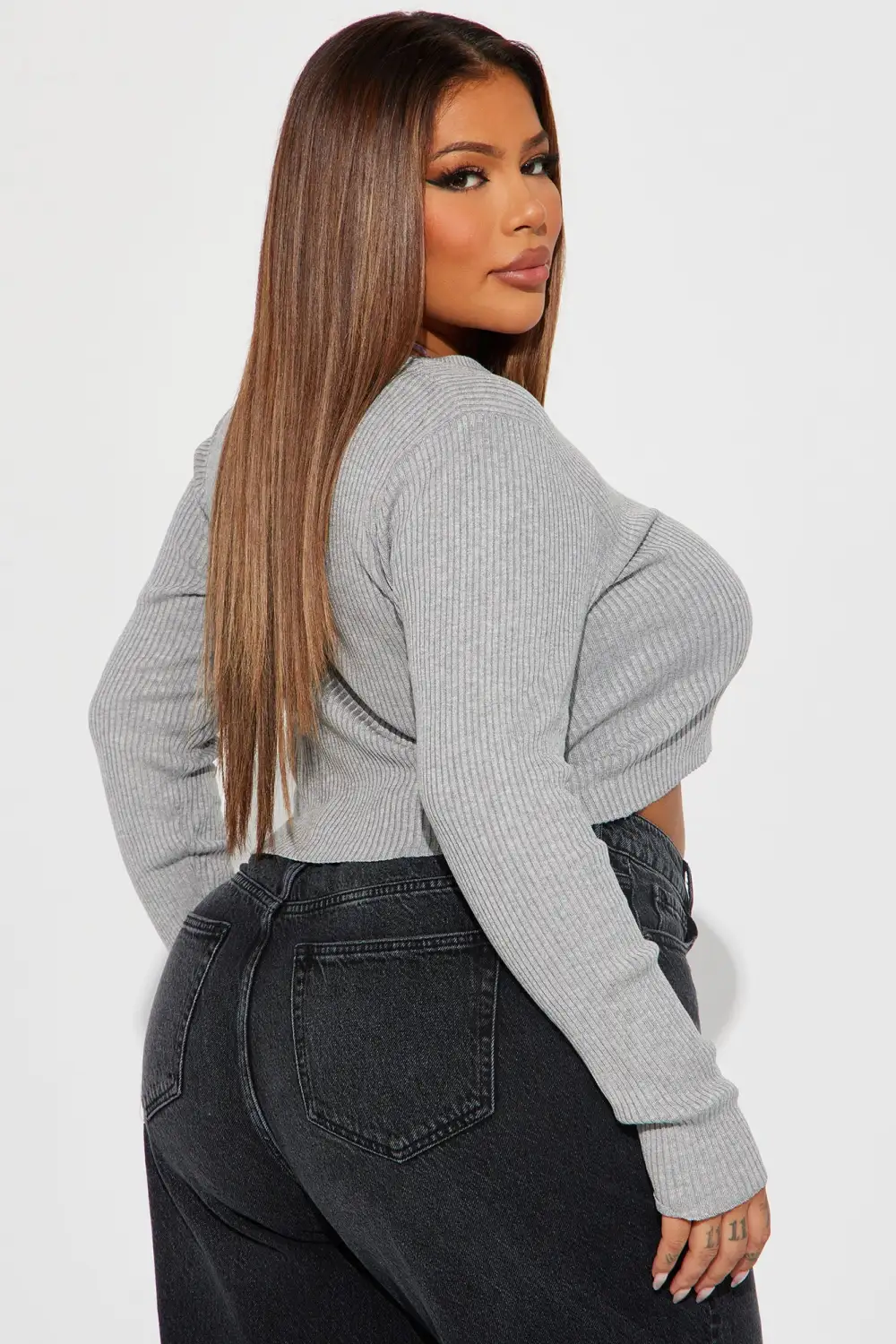 Sheila Ribbed Crop Sweater - Heather Grey