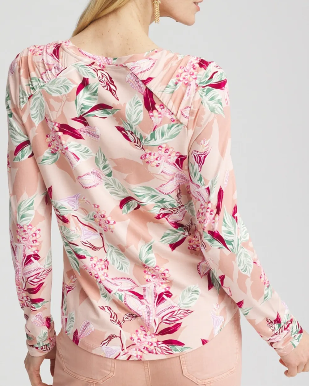 Long Sleeve Pink Floral Crew Neck Tee