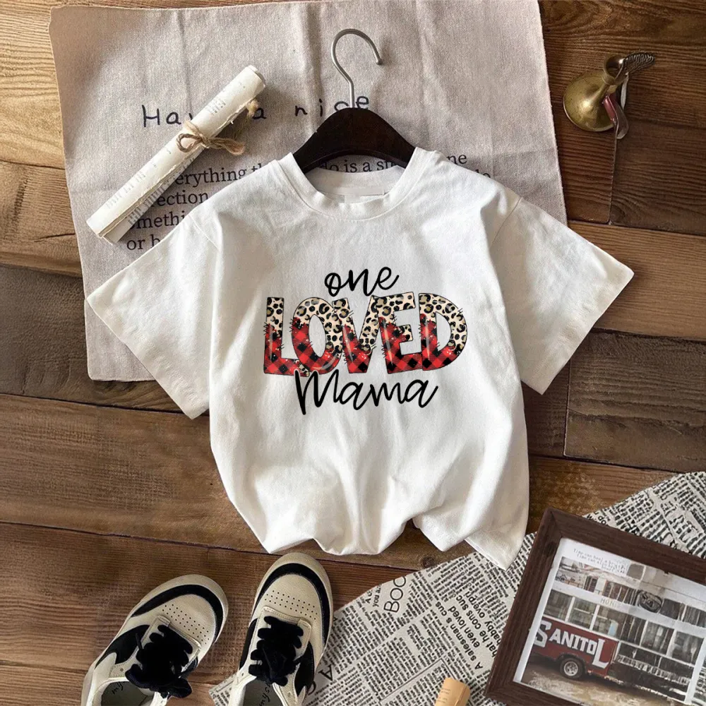 One Loved Mama Print Round Neck Short Sleeve T-Shirt