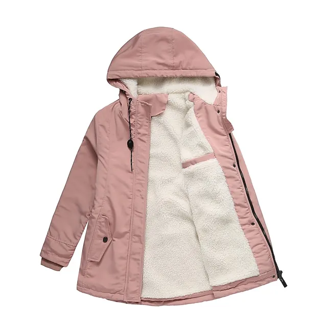 Women's Parka Street Fall Winter Puffer Jacket Long Coat Windproof Warm 3 in 1 Loose Casual Sports Jacket Long Sleeve Solid Color Zipper Purple Blushing Pink Waterpoof Daily Wear Down Parkas  Lined