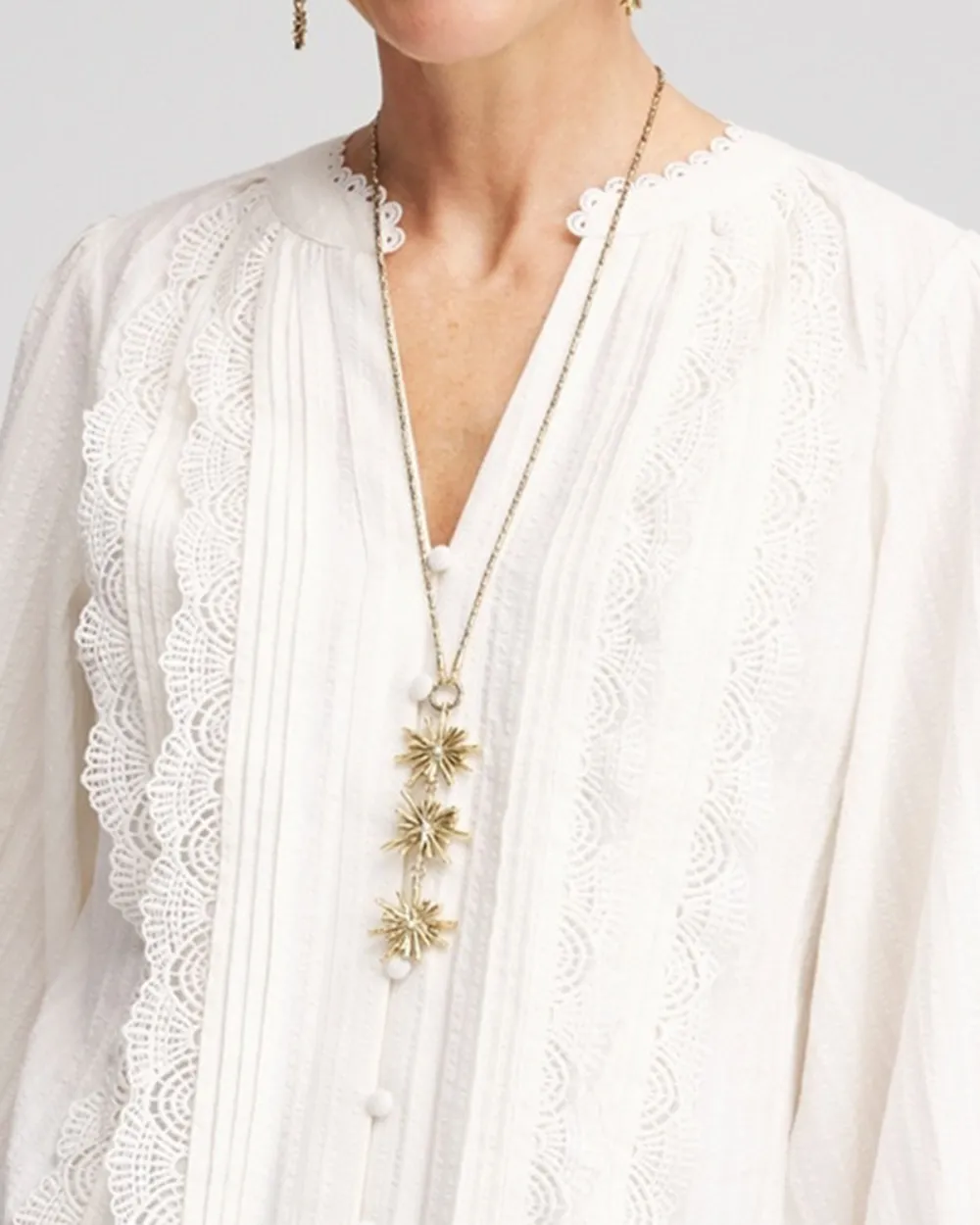 Split Neck Lace Trim Blouse