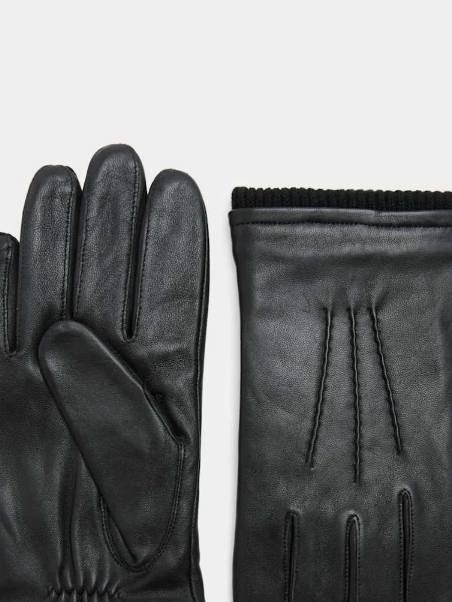 LEATHER KNIT CUFF GLOVES