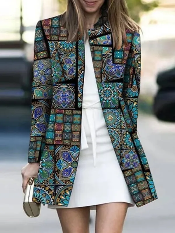 Women's Casual Jacket Outdoor clothing Pocket Floral Comfortable Patterned Loose Fit Outerwear Long Sleeve Fall Red Casual Fashion Street