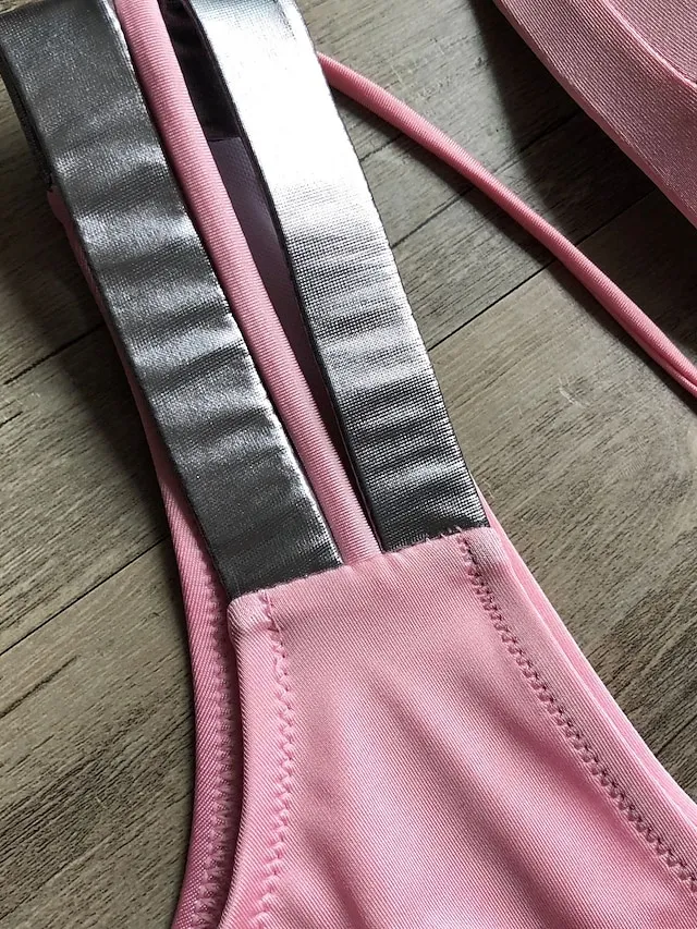 Women's Swimwear Bikini 2 Piece Normal Swimsuit Open Back Cut Out Sexy Leopard Color Block Leopard Print Black Pink Wine Dusty Rose Camisole Strap Bathing Suits New Vacation Sexy