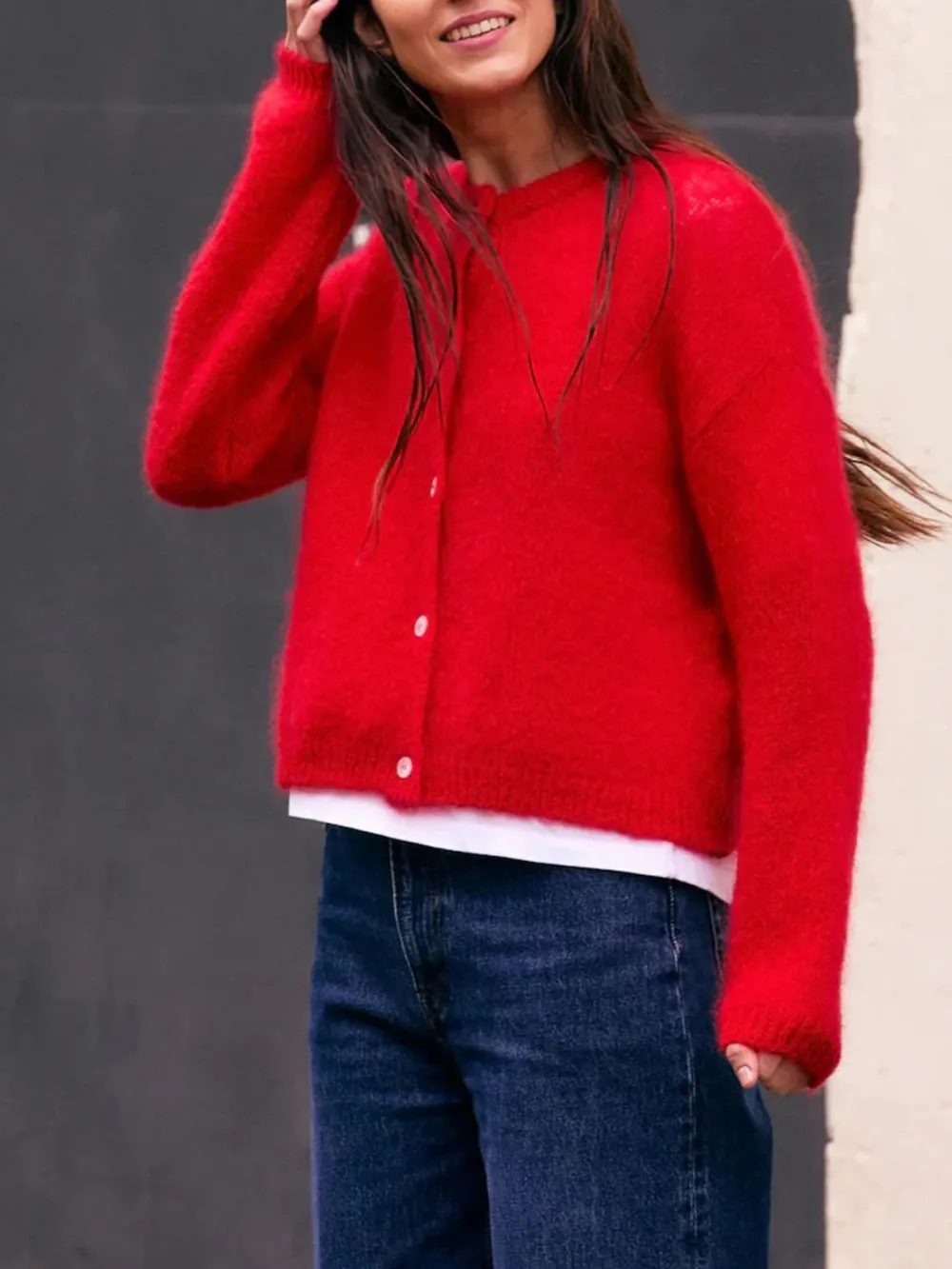 Casual Style Cardigan Red