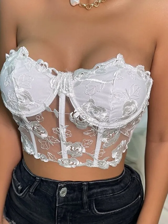 Corset Women's Corset Tops Prom Party & Evening Club Black White Red Sexy Underbust Corset Buckle Tummy Control Lace Summer Spring