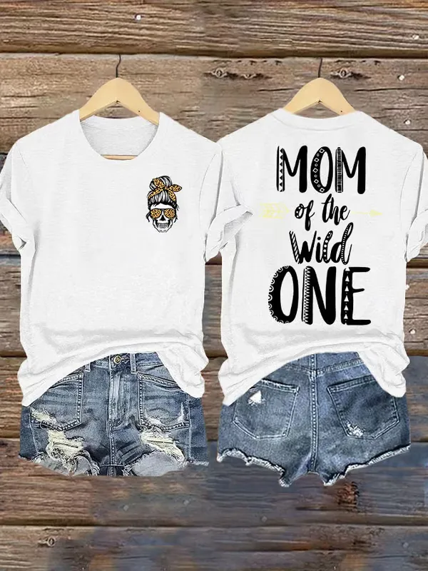 Women'S T-Shirt Women'S Mother'S Day Wild Child Mommy Round Neck T-Shirt