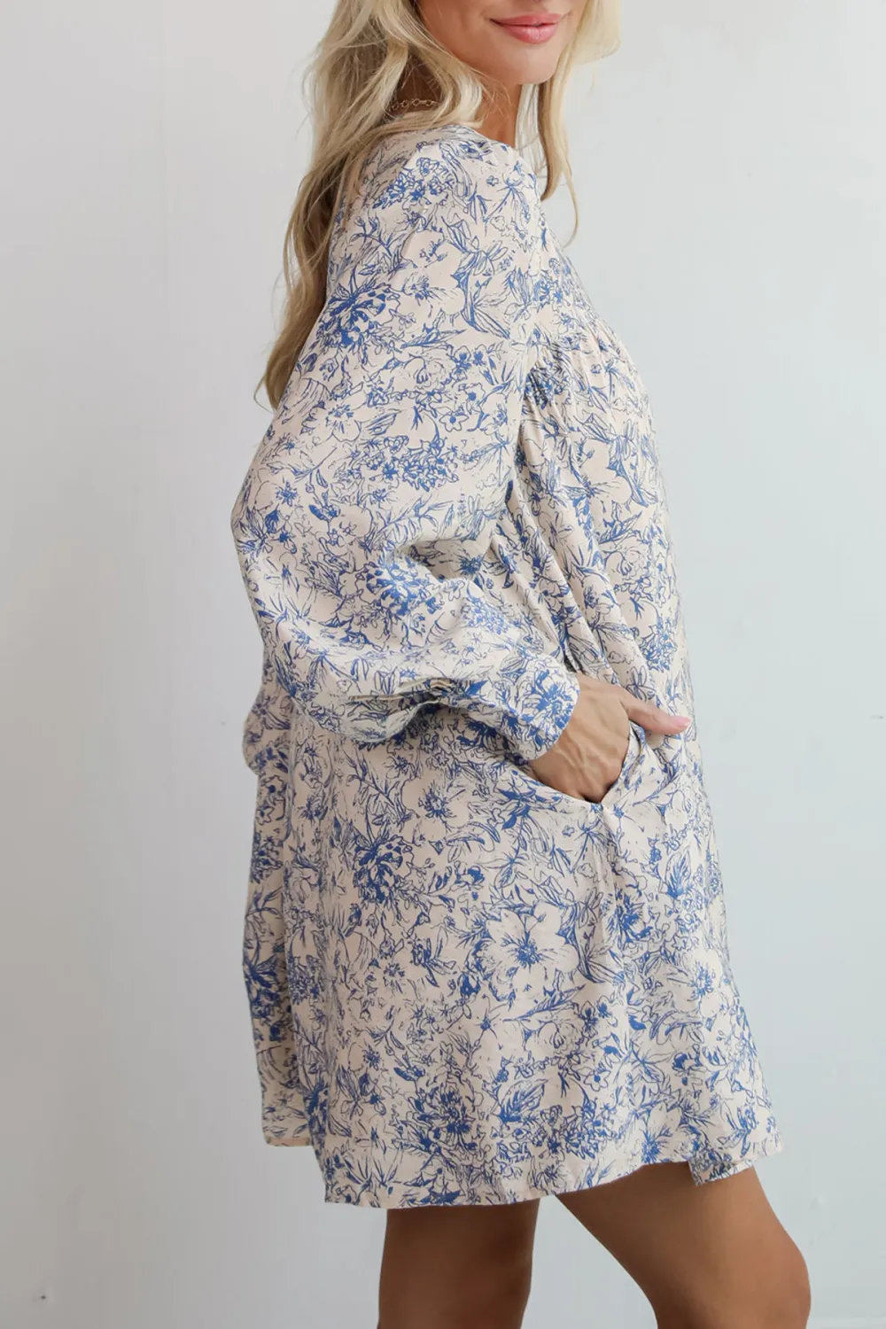 Luxe Romantic Blue Floral Mini Dress