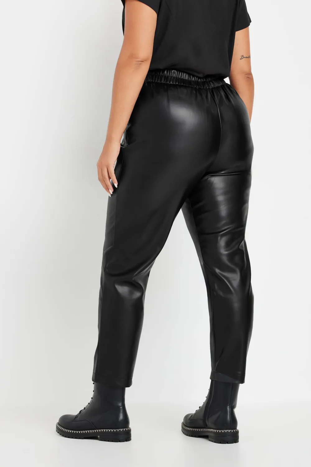 YOURS Curve Black Coated Darted Waist Tapered Trousers