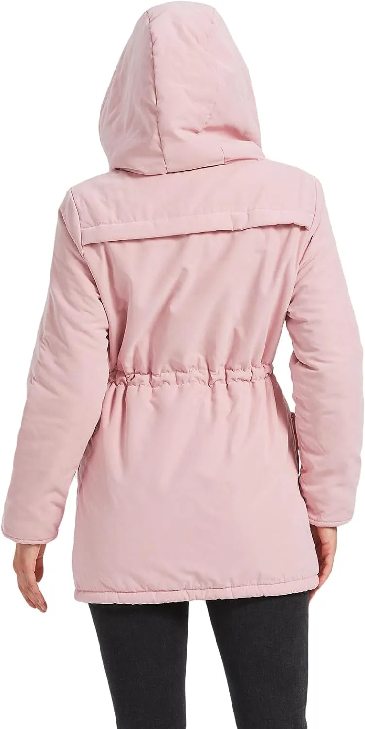 Women's Winter Mid Length Thick Warm Faux Lamb Wool Lined Jacket Coat