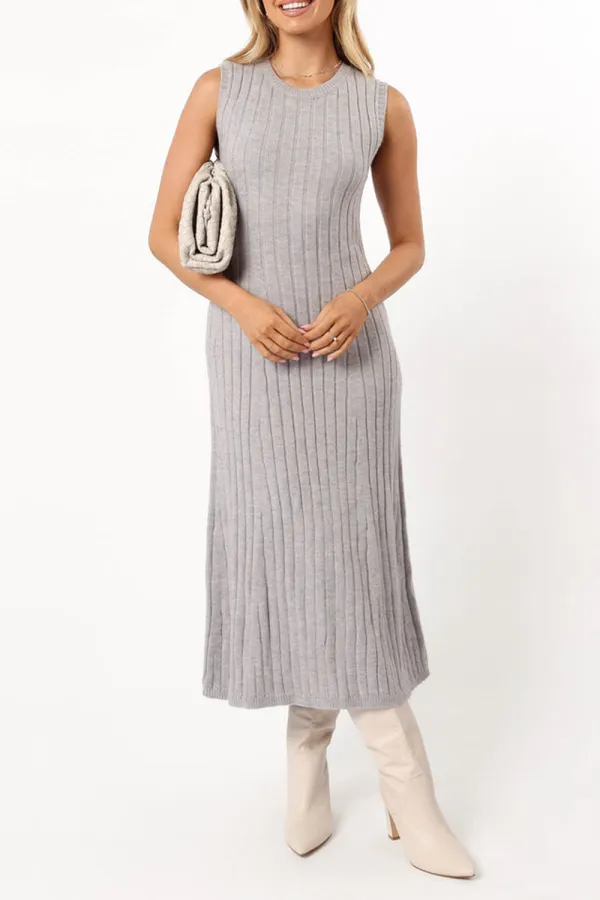 GREY KNIT MIDI DRESS