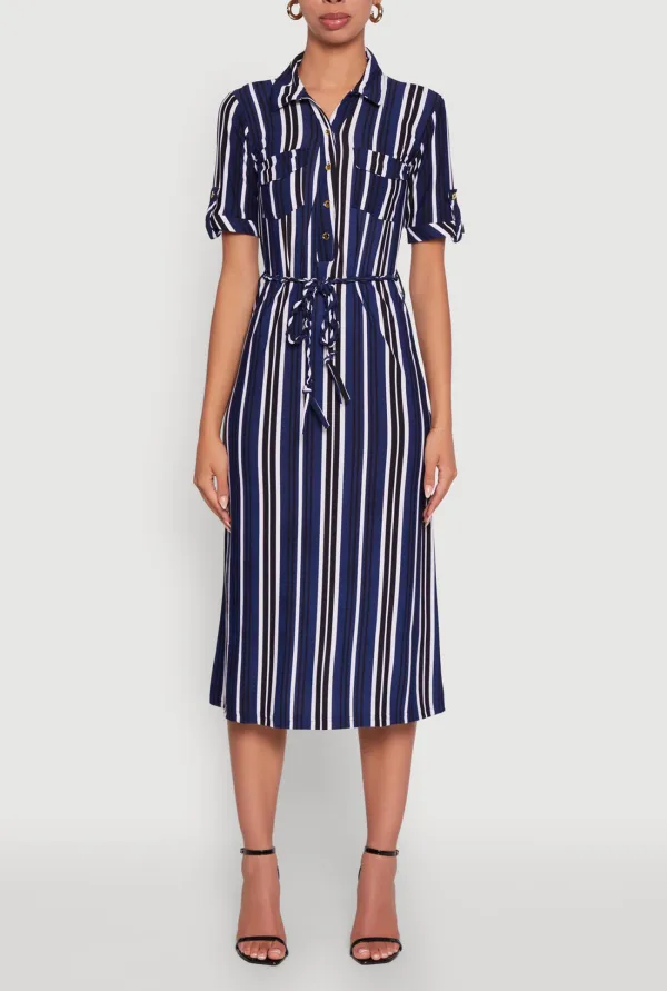 Striped Lace Up Dress