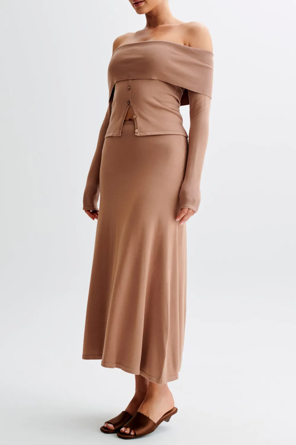 Buttoned Off Shoulder Knit Top