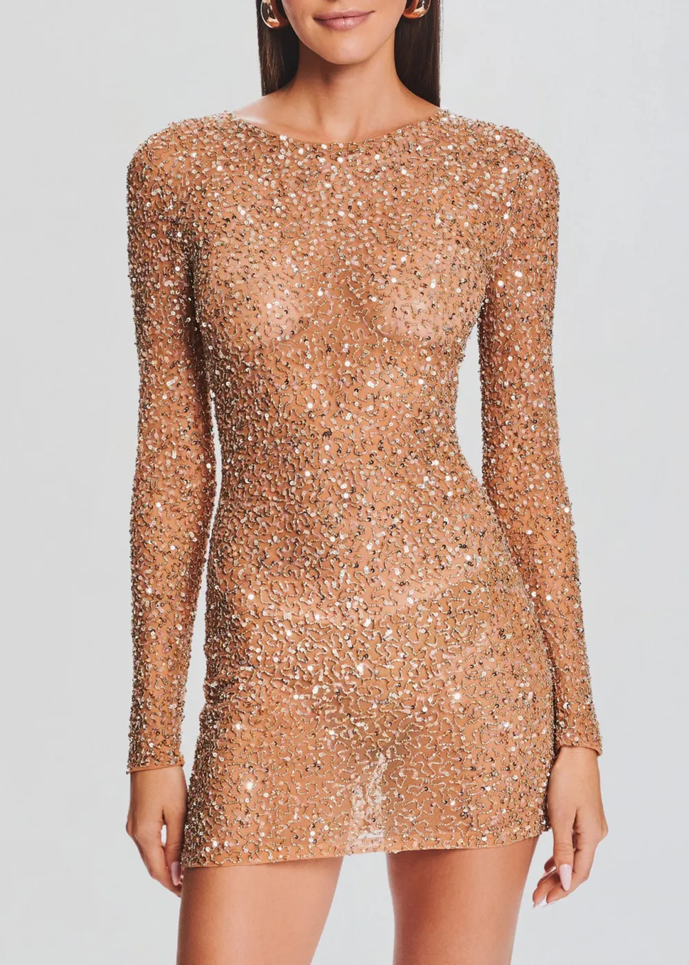 Long Sleeve Mesh Sequin Dress