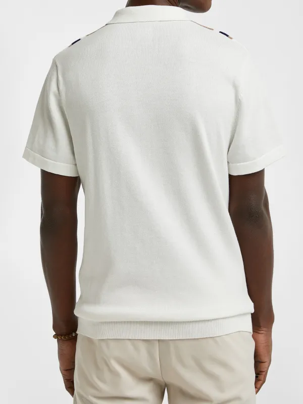 White Short Sleeve Color Blocked Polo Shirt