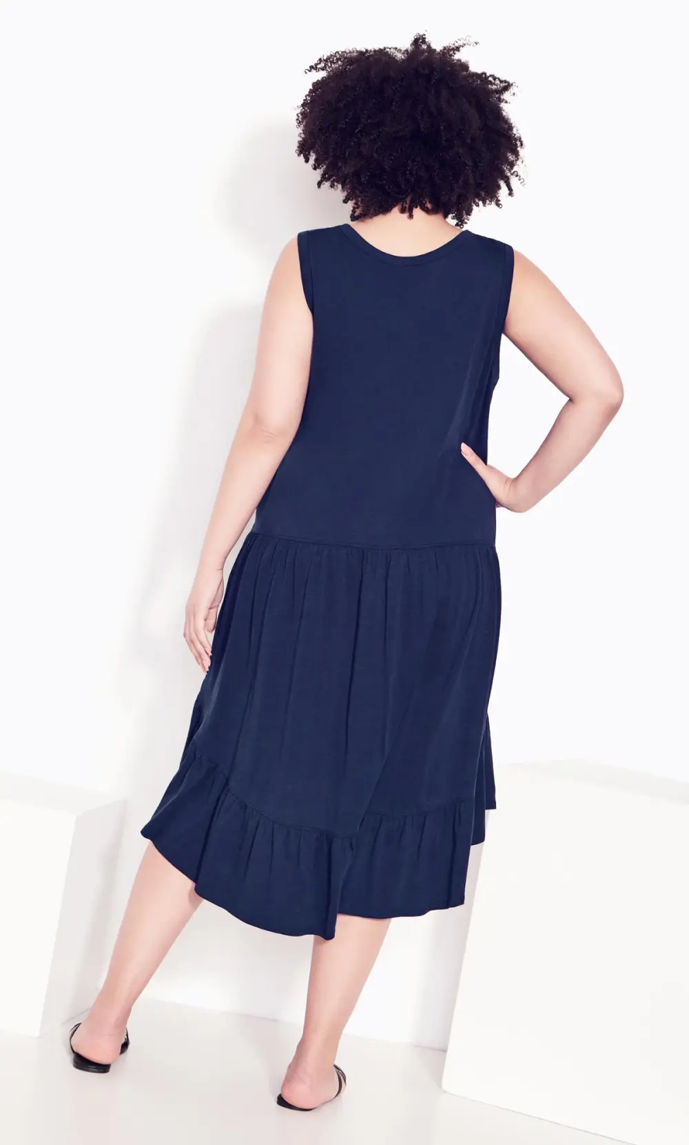 Evans Navy Blue Frill Dipped Hem Shift Dress