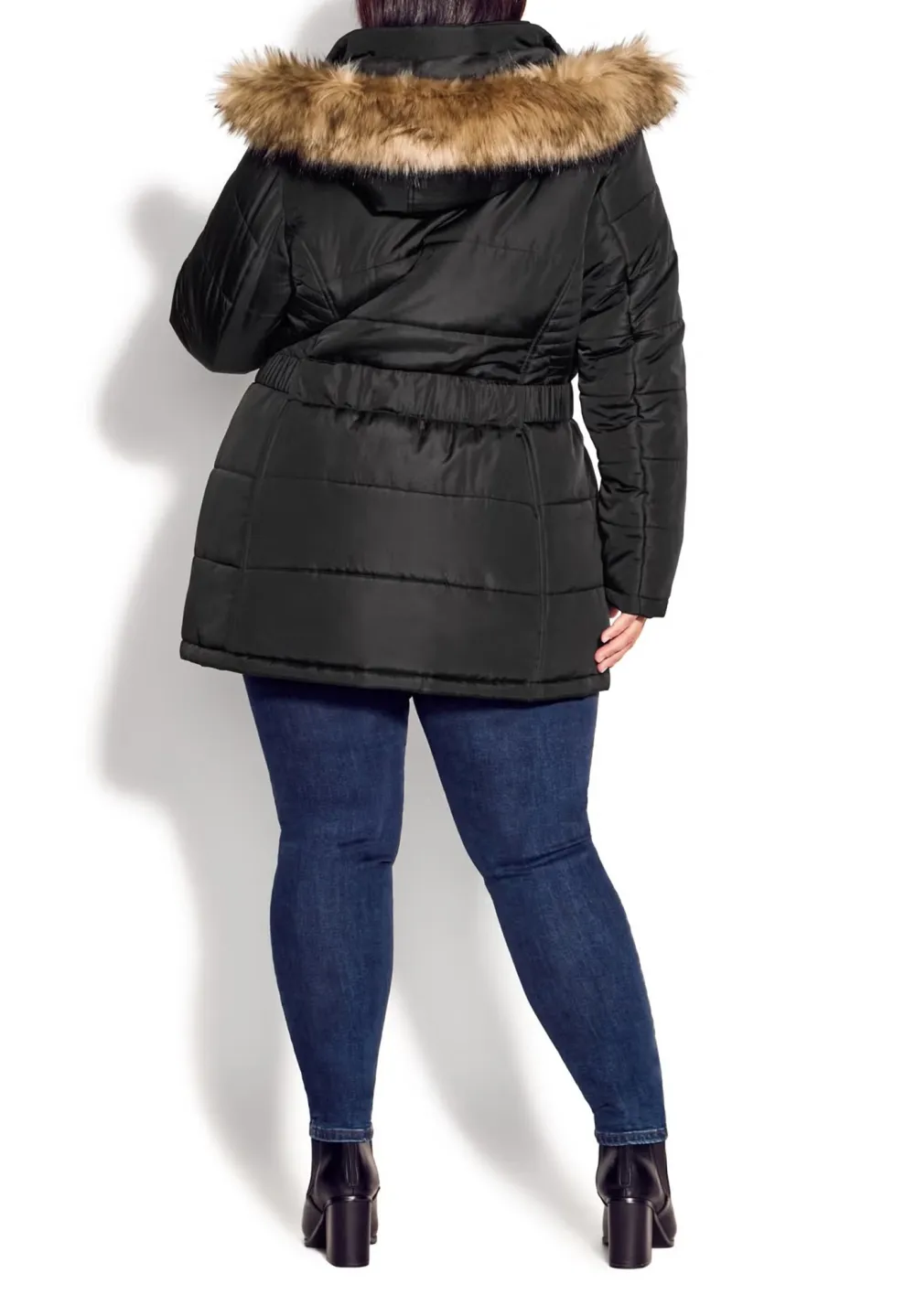 Waist Tied Fur Hat Down Jacket