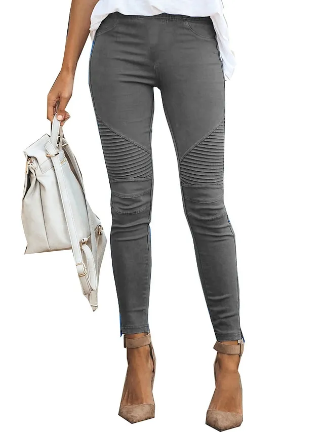 Women's Skinny Slacks Cotton Blend Light Yellow Wine ArmyGreen High Waist Basic Simple Classic Style Casual Daily Full Length Comfort Simple S M L XL 2XL Pants