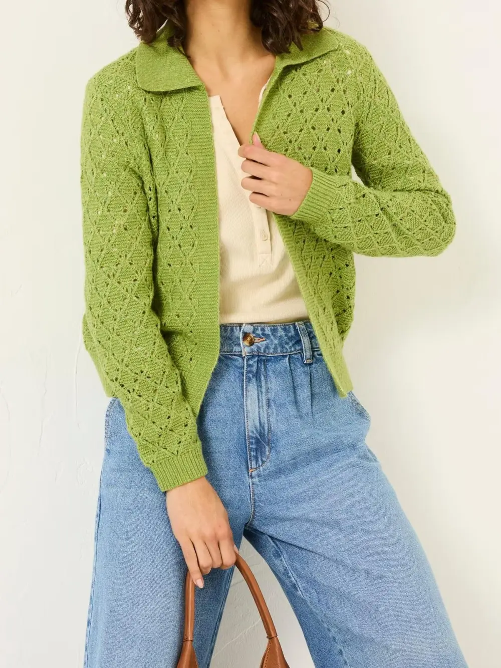 Green Pointelle Knitted Cardigan
