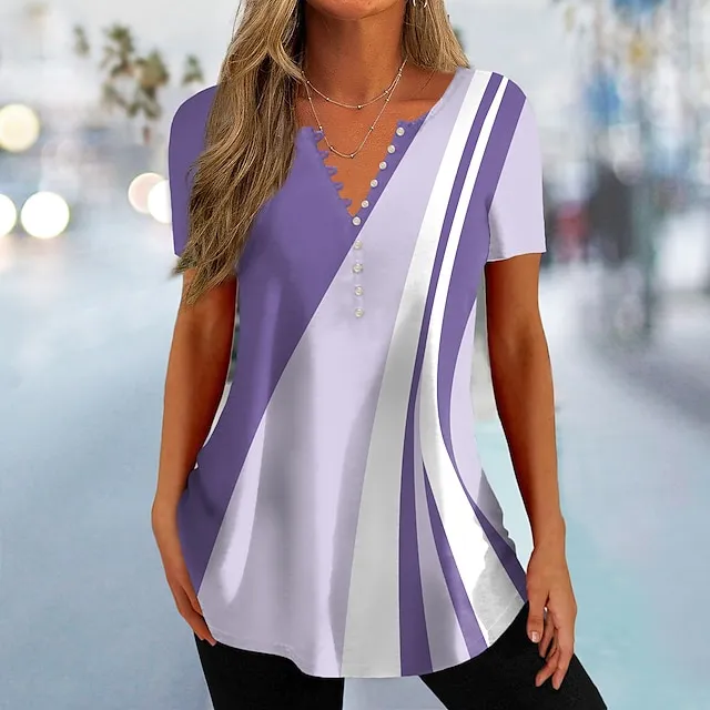 🔥Women's V-Neck Color Block T-Shirt - 6 Colors To Choose From