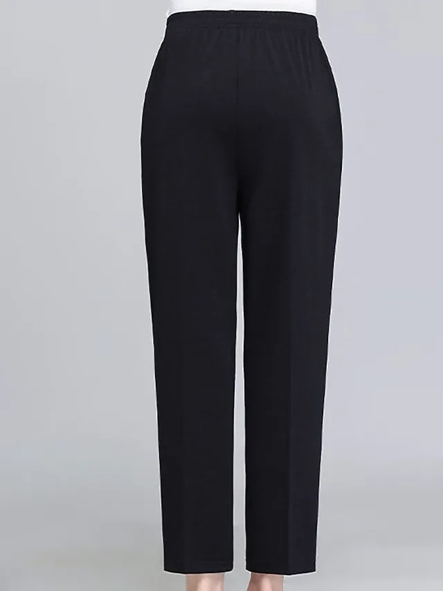 Women‘s Dress Work Pants Wine Almond Black High Waist Solid Color Buttons Fashion Streetwear Daily Wear Pocket Ankle-Length Comfort Plain M L XL 2XL 3XL