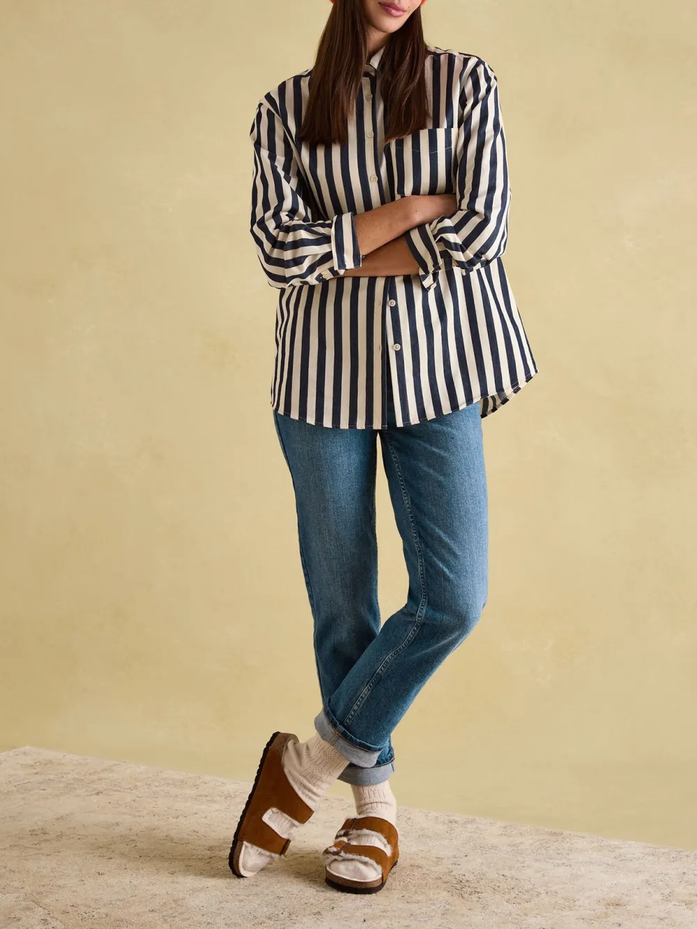 Casual Style Navy & Cream Stripe Shirt