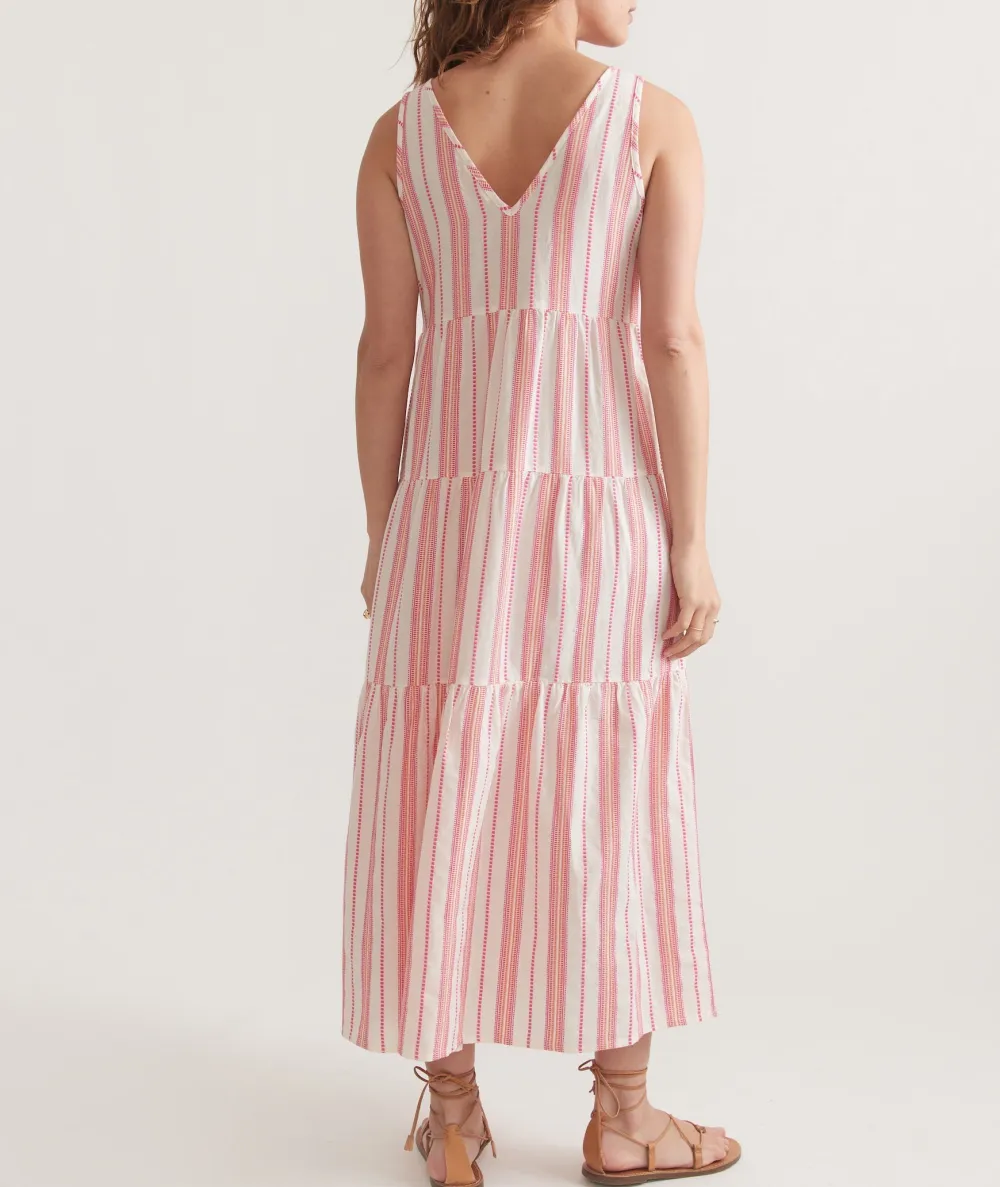Pink Striped Tiered Maxi Dress