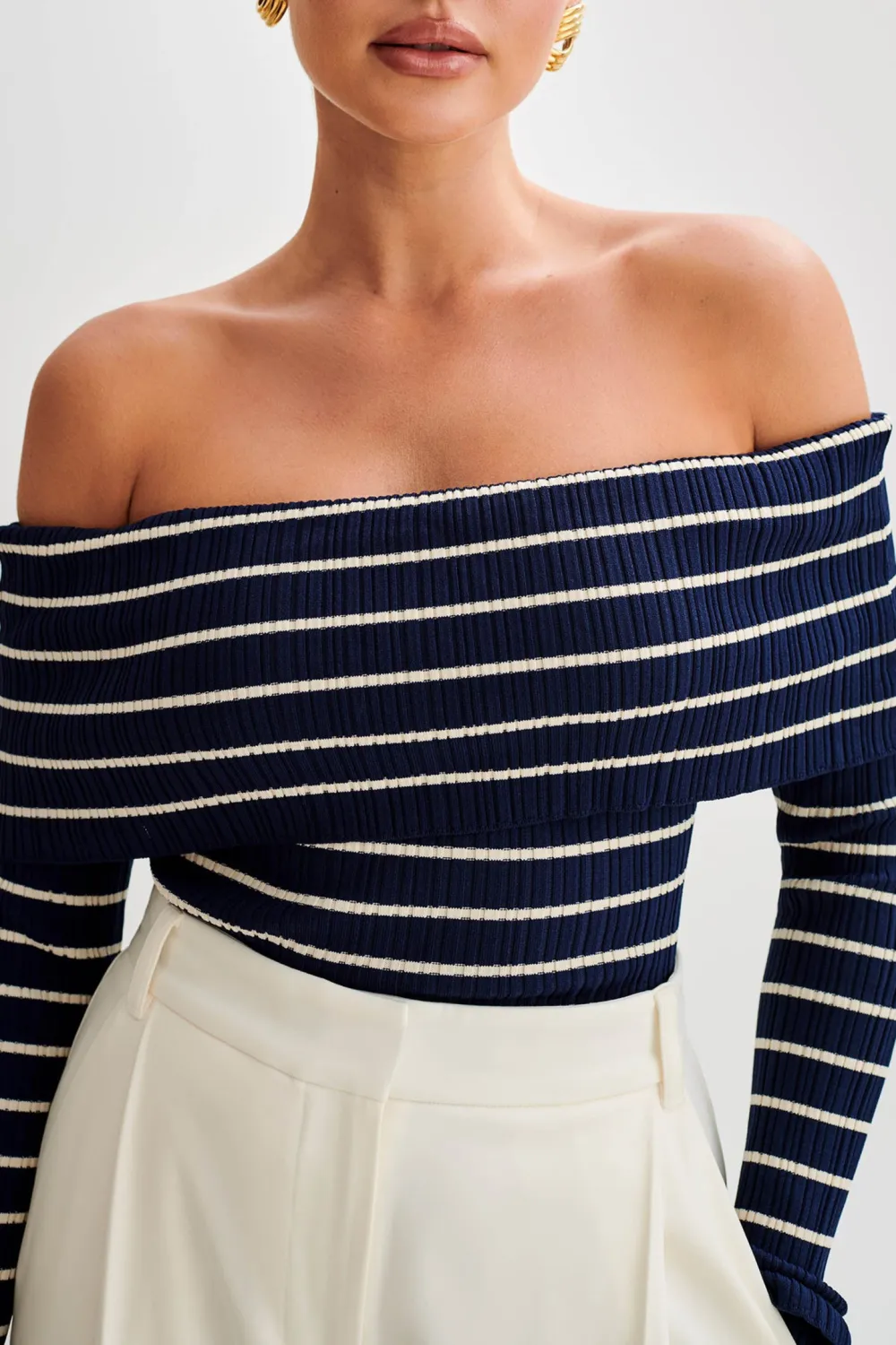 Striped Off Shoulder Knit Top