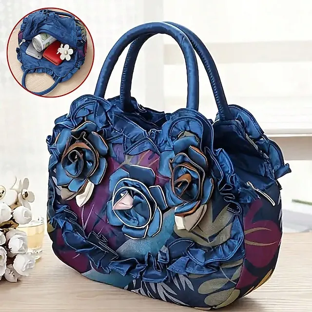 Women's Handbag Silk Party Daily Flower Durable Anti-Dust Solid Color Black Red Blue
