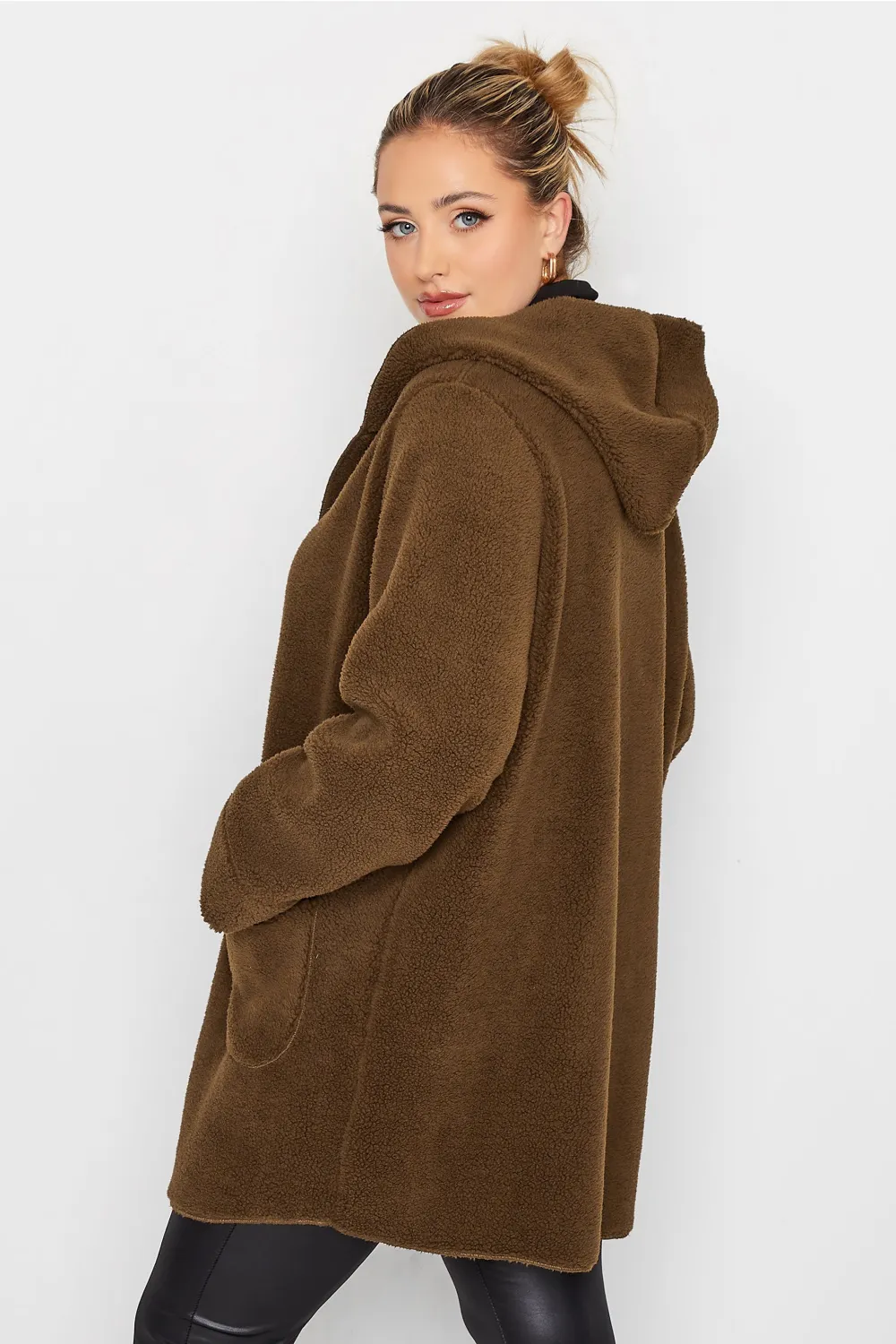 YOURS Curve Brown Teddy Hooded Jacket