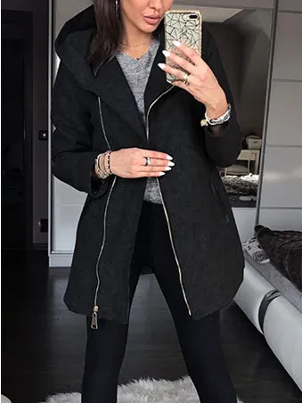 Side zipper decor high neck hooded jacket