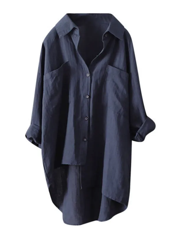 Original Solid Irregularity Lapel Shirt Blouse Tops