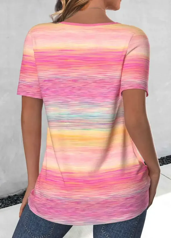 Pink Button Ombre Short Sleeve Round Neck T Shirt