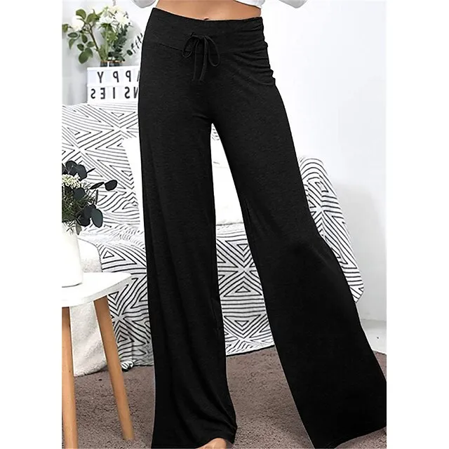 Women's Loungewear Pants Nighty 1 PCS Pure Color Fashion Simple Comfort Home Daily Vacation Cotton Breathable Long Pant Elastic Waist Basic Summer Spring Black Wine