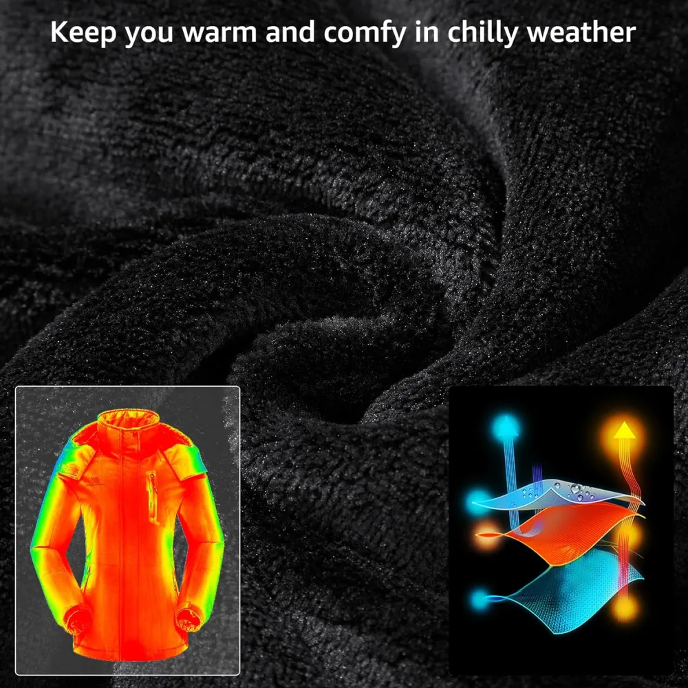 Women's Waterproof Mountain Ski Snow Jacket with Fleece Outdoor Windproof Raincoat Hooded for Fall and Winter