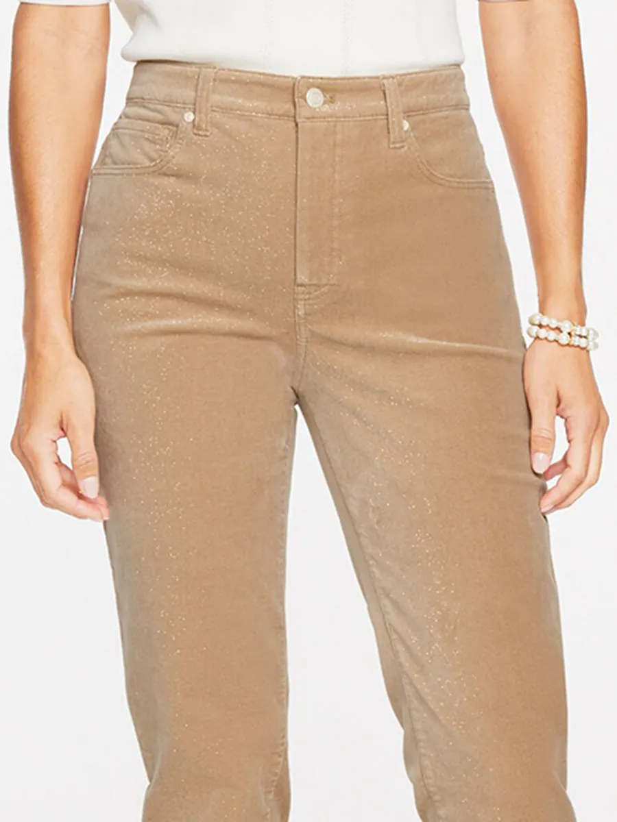 Lady'S Comfortable Light Khaki Corduroy Straight-Leg Trousers
