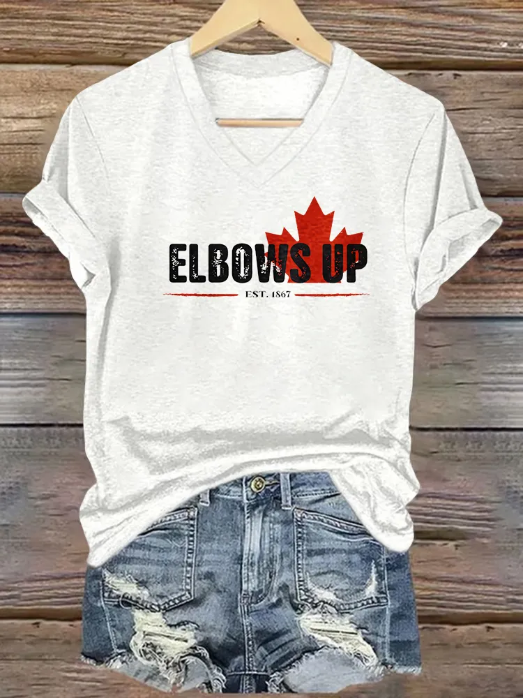 Women's Elbows Up Short Sleeves V-Neck Pure Cotton T-Shirt