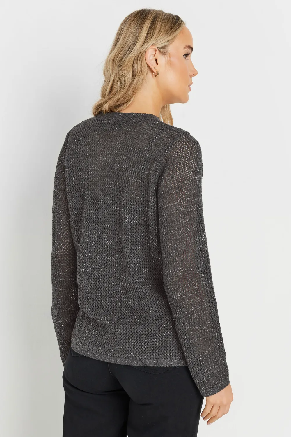 LTS Tall Charcoal Grey Metallic Pointelle Jumper