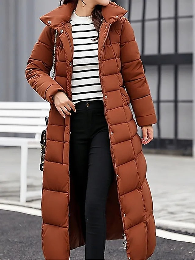 Women's Parka Winter Long Puffer Jacket Thicken Warm Coat with Fur Collar Windproof Casual Jacket Zip up Quilted Long Sleeve with Pockets