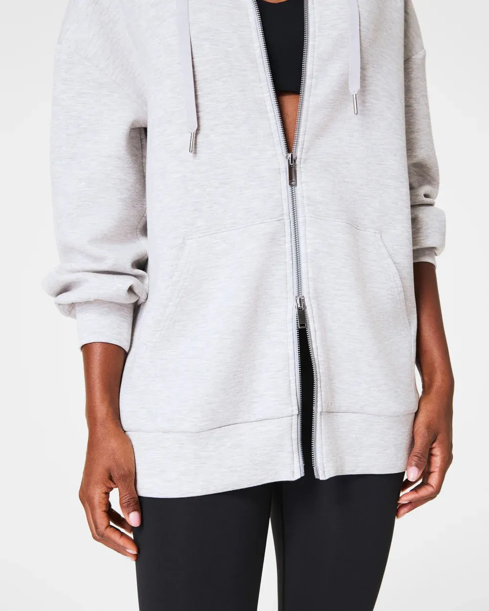 Brushed Full Zip Hoodie - Pale Heather Grey