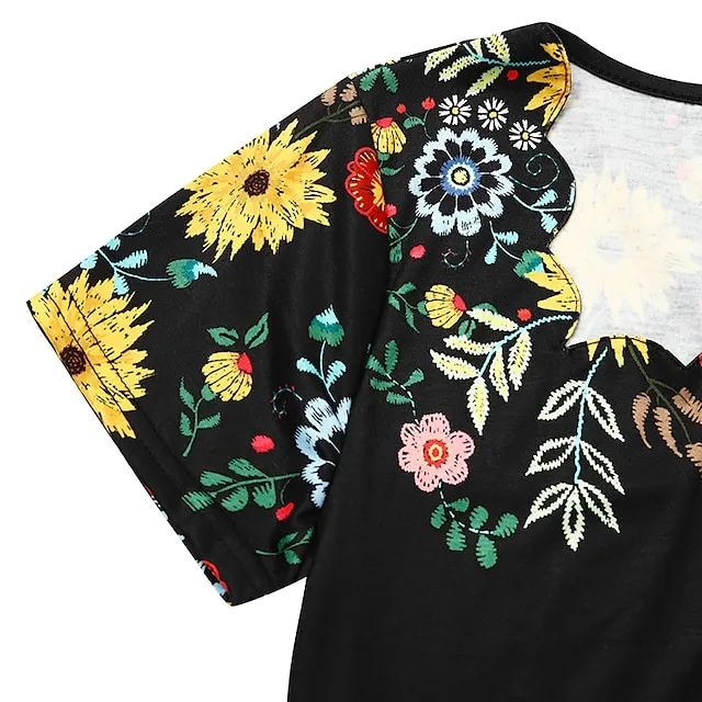 Women's Casual Dress Casual Dress Shift Dress Floral Print Ruched Print Square Neck Mini Dress Fashion Modern Daily Holiday Short Sleeve Regular Fit Black Summer Spring S M L XL XXL