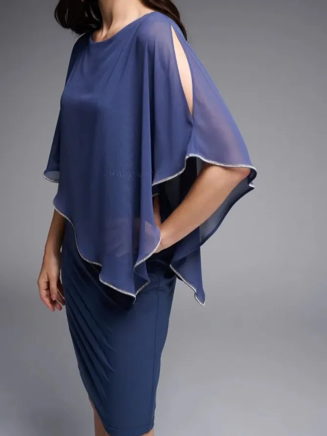 Midnight Blue Sheer - Sleeve Wrap Dress